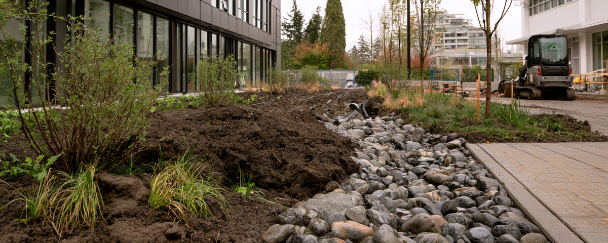 Commercial landscape grading and drainage Vancouver