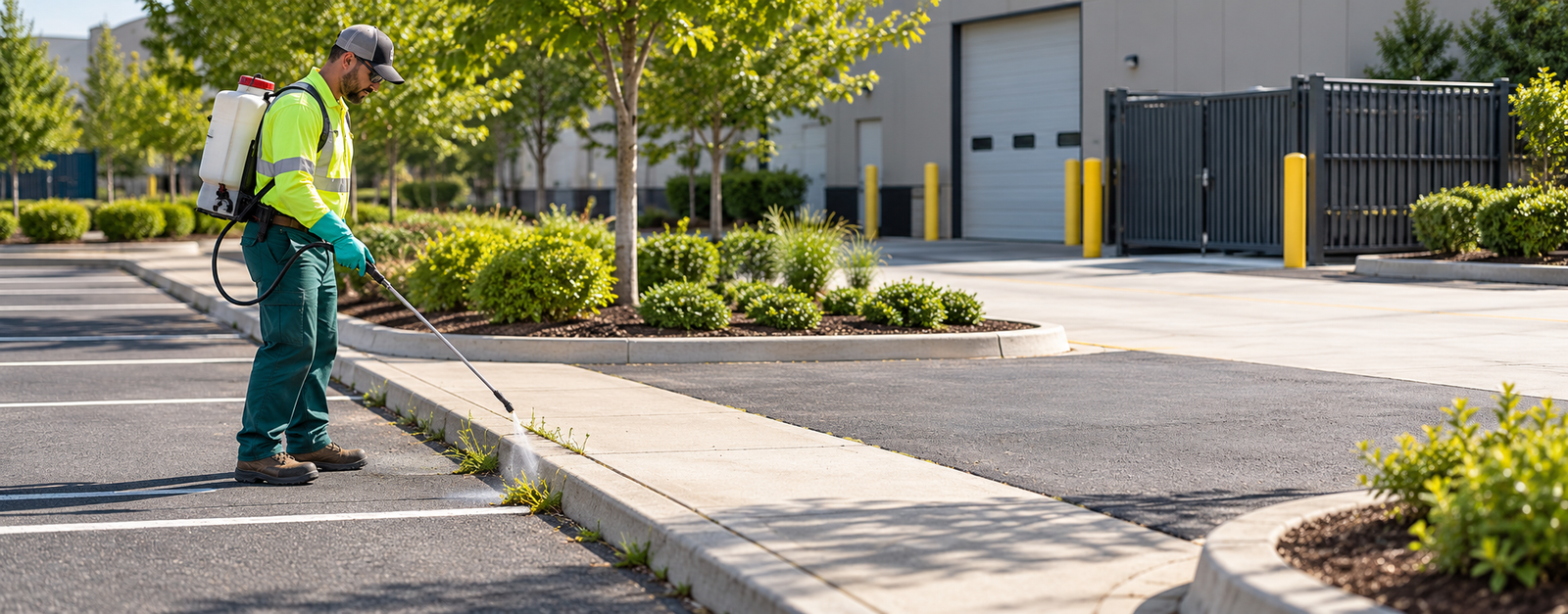 Weed control along commercial sidewalks and curbs